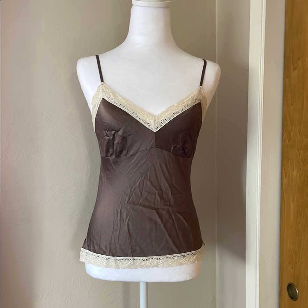 Elegant Brown Lace Trim Camisole